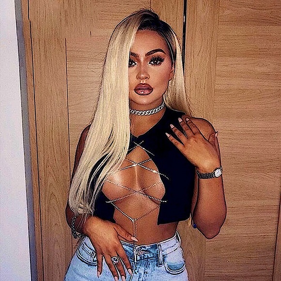 Black silver rhinestone lace up crop top - Picture 4 of 11